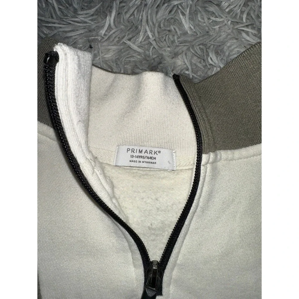 Primark Girls Olive Green Cream Whatever Quarter Zip Cropped Sweatshirt SZ 13-14
